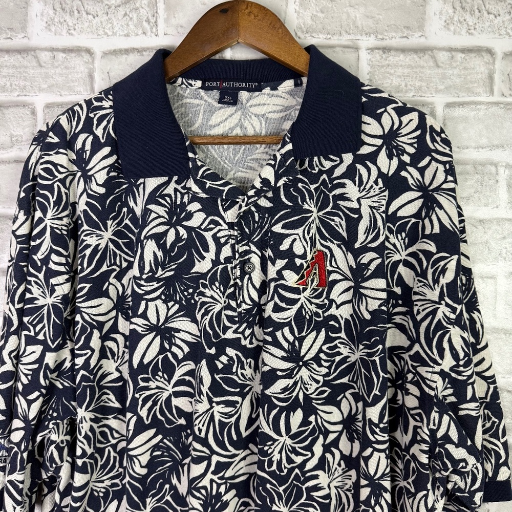 Arizona Diamondbacks Navy Blue Floral Hawaiian Print Collared Polo Shirt 3XL